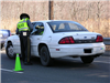 A police officer next to a pulled over car.