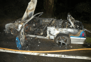 car covered in grey soot