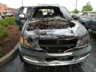 car with front burned off