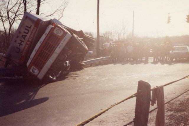Tipped Over U Haul Truck