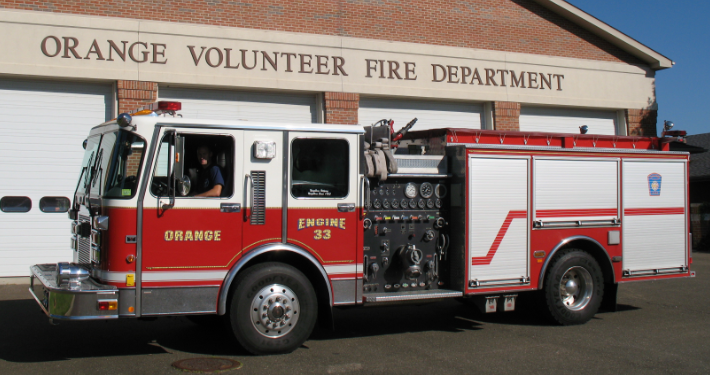 Red and white fire truck